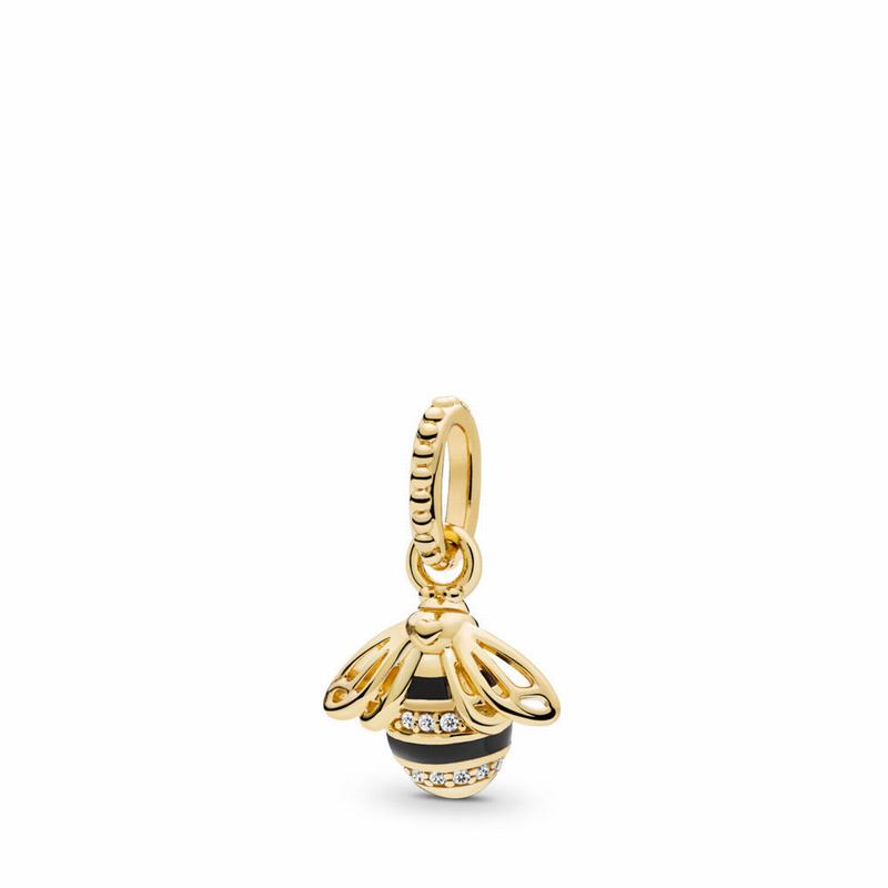 Pandora Shine™ Queen Bee Pendant Ireland - 18ct Gold Plated/Enamel/Black/Cubic Zirconia - 180276VHG